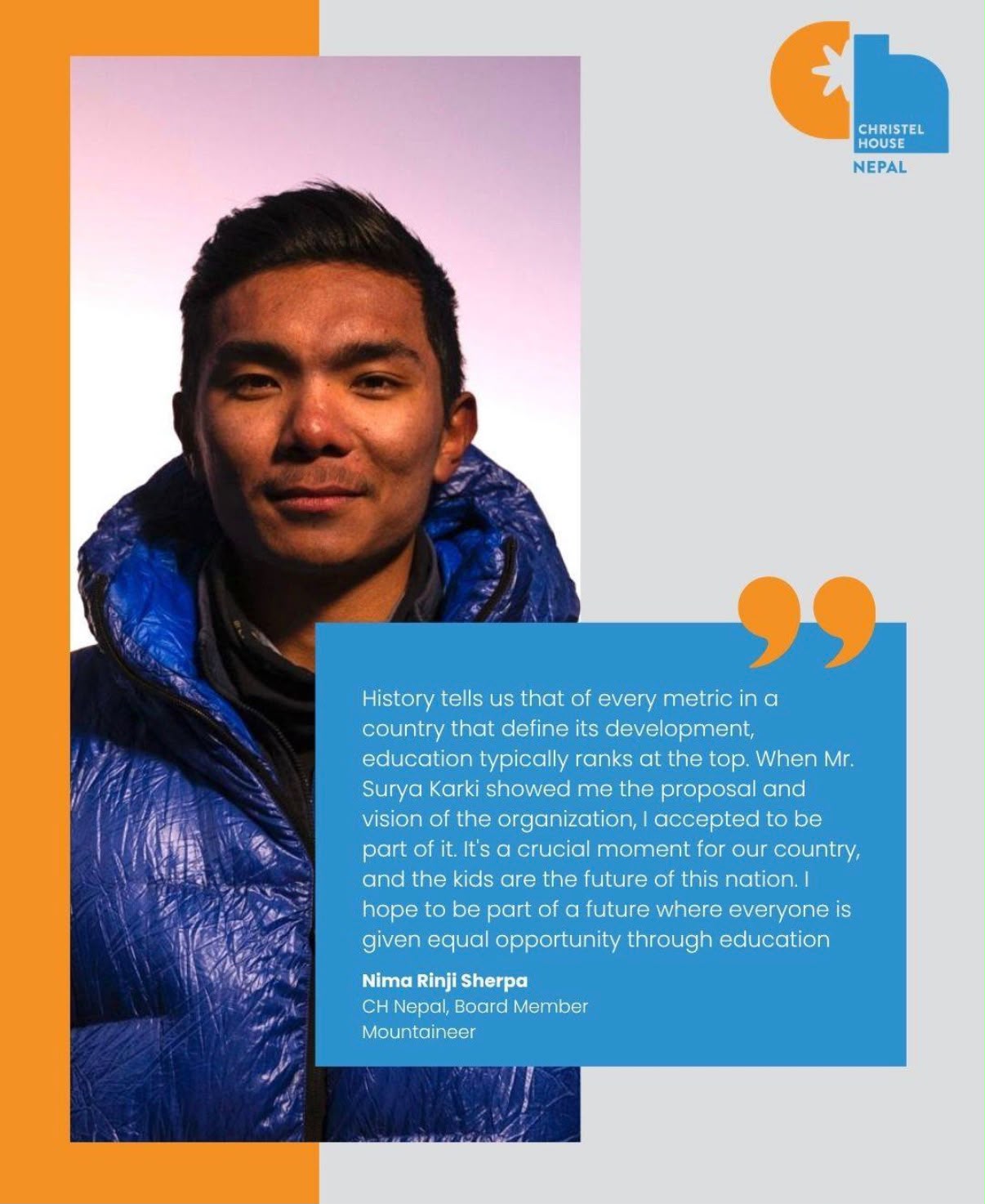 Record-holding climber Nima Rinji Sherpa joins Christel House Nepal board