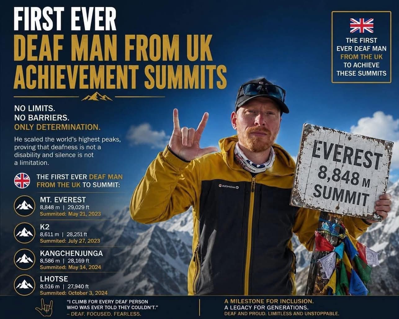 British deaf climber Woods, Sherpa guide rescued safely, says expedition organiser