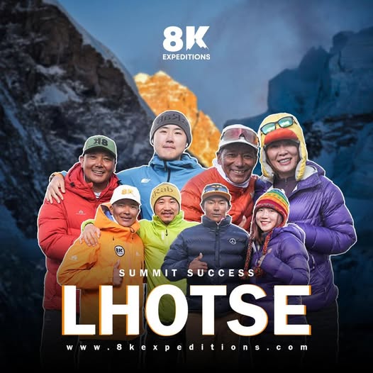 Record guide Pema Chhiring leads China Dingfeng Team to Everest-Lhotse Double with 8K Expeditions